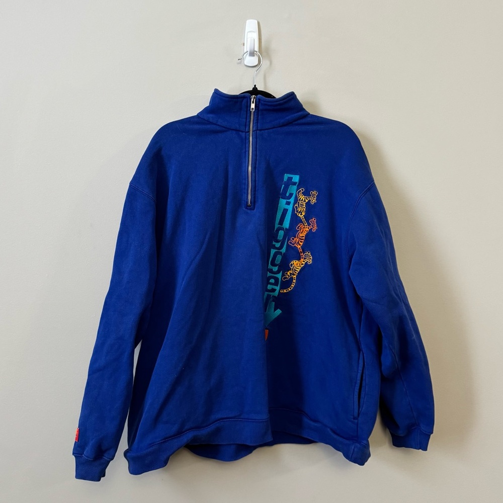 The Disney store vintage Y2K tigger embroidered pullover blue 1/4 zip sweater